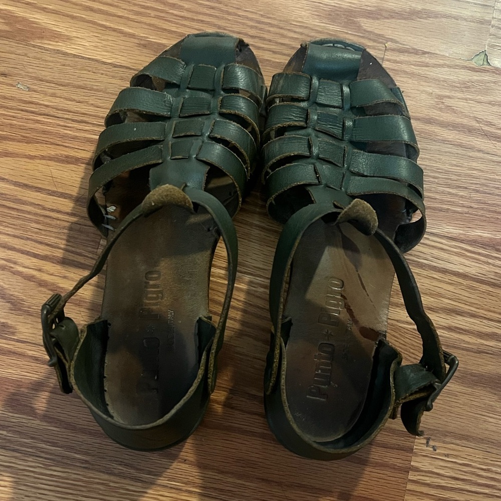 Olive Green Leather Fisherman Sandals